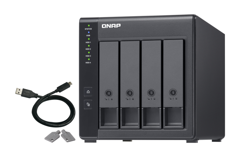 4-Bay QNAP TR-004 - 2.5/3.5 Zoll - Serial ATA II - 0,1,5,10,JBOD - 3.2 Gen 1 (3.1 Gen 1) - USB Typ-C Gehäuse